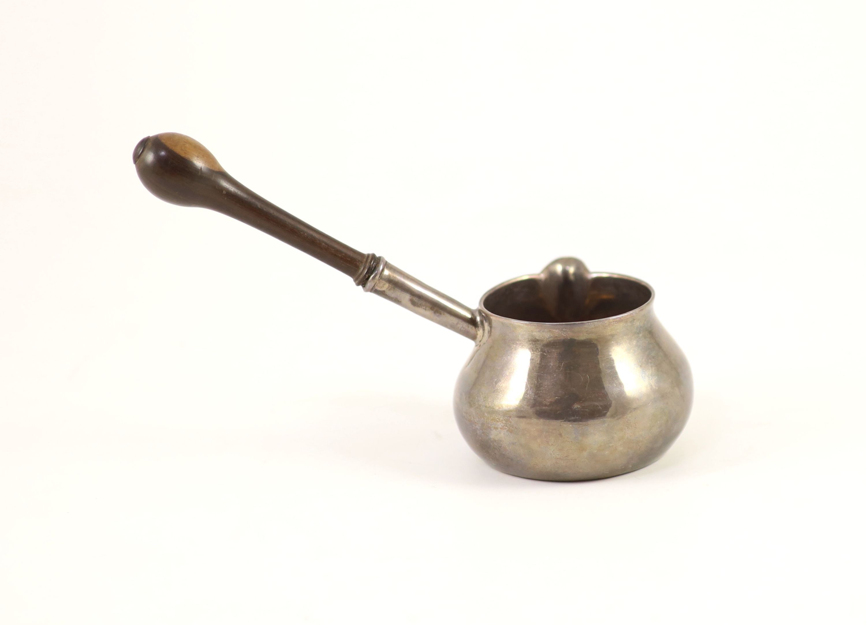 A George I silver brandy saucepan, with lignum vitae handle